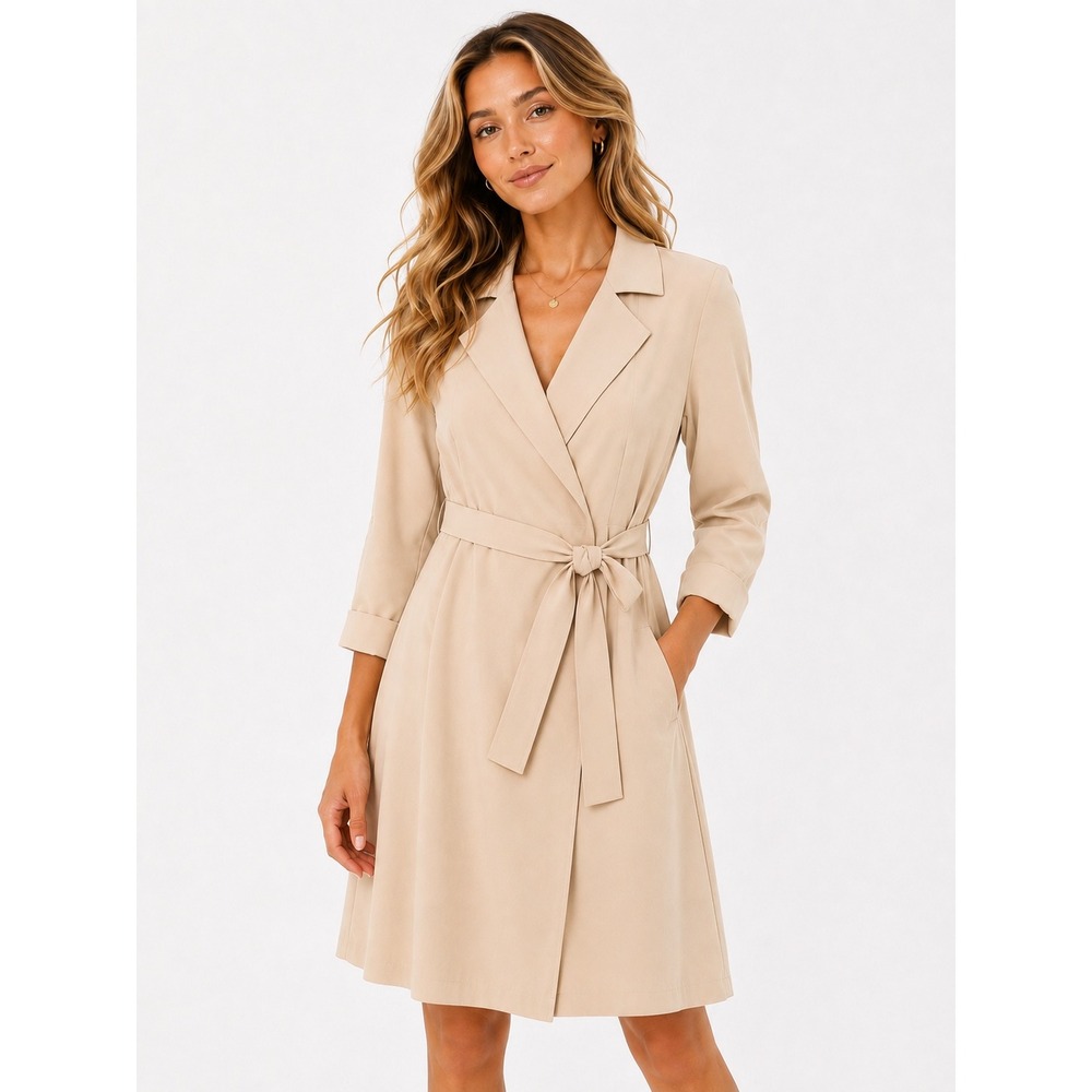 Kai-aakmann Rayon Blend Belted Trench Coat Beige Women's Small